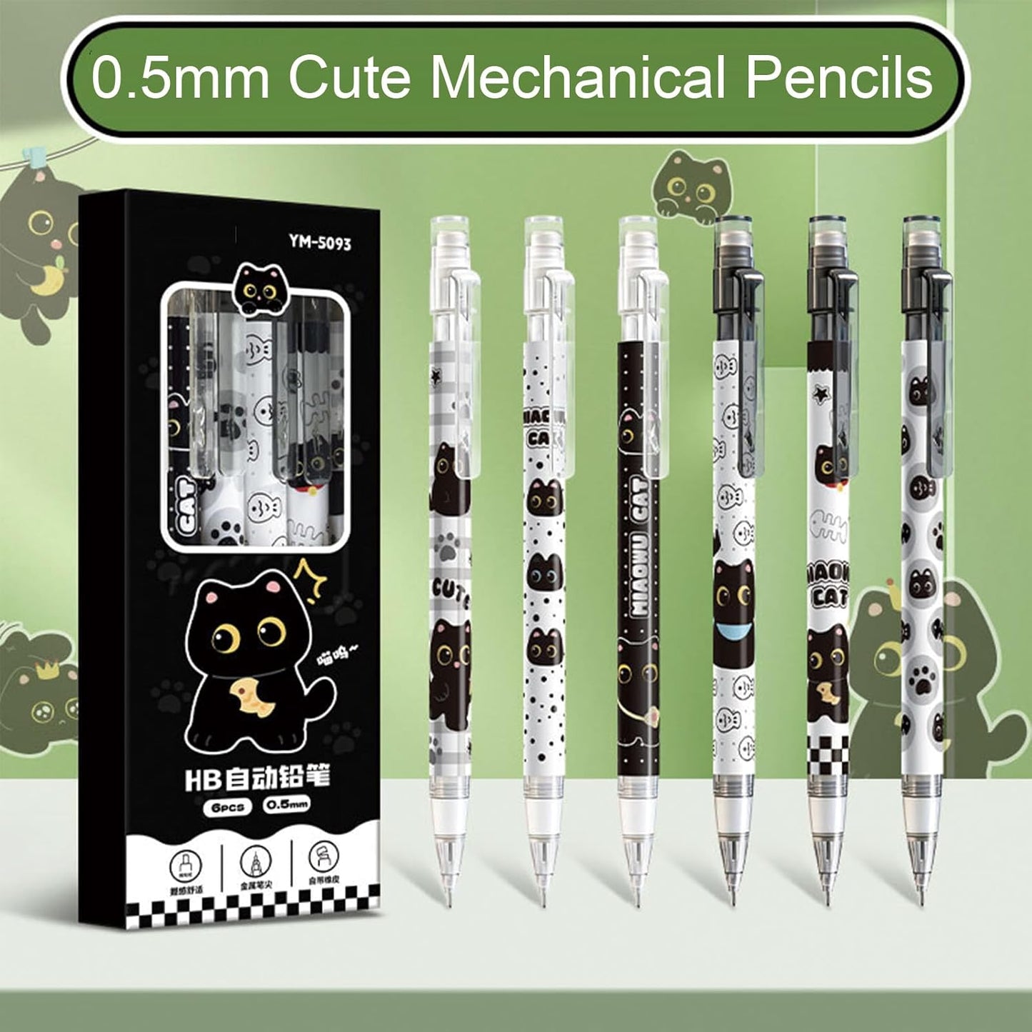 MOZXIRZ 4 Pcs Cute Mechanical Pencils with Top Eraser 0.5mm Cartoon Space Mechanical Pencil School Pencil for Women (6pcs Space)