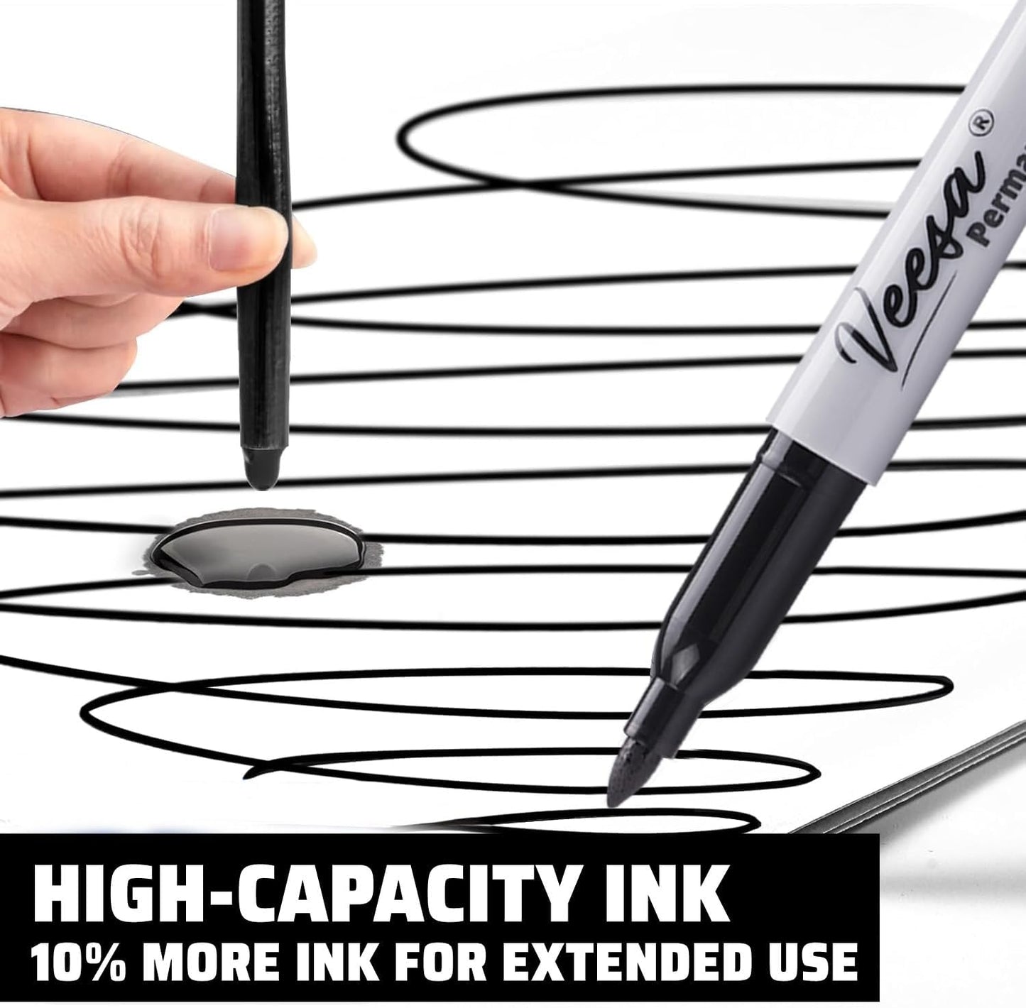 VEESA Permanent Markers Bulk, Fine Tip, 75 Pack Black Permanent Markers, Quick Drying, Water- & Fade-Resistant, Used on Wood Plastic Paper Metal