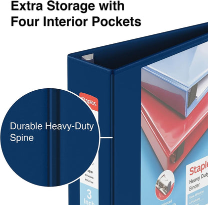 Staples Heavy-Duty 2-Inch D-Ring View Binder, Reinforced Spine, Holds Up to 450 Sheets, Gray, for Office & School
