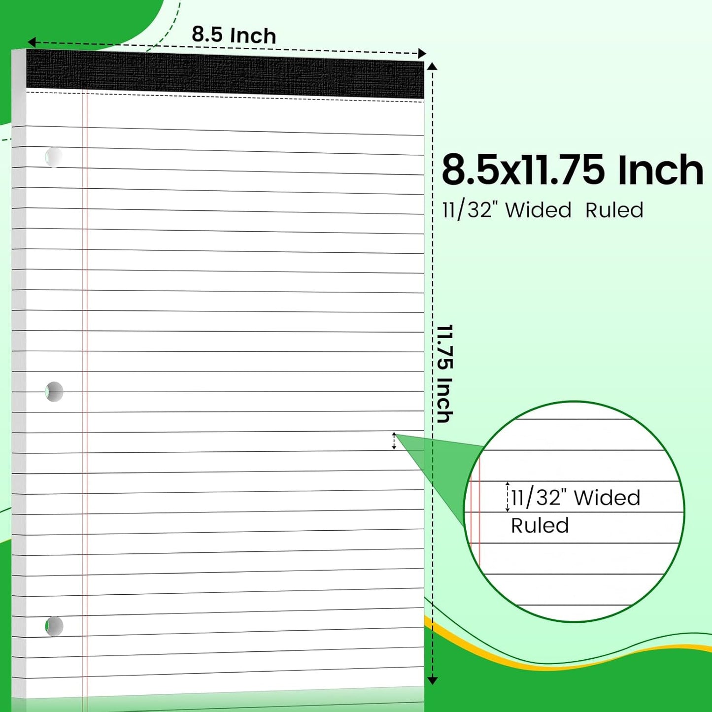 3 Hole Legal Pad 8.5 x 11, 3 Pack White Note Pads, Notebook Paper Wide Ruled, Writing Paper Pads, Notepads with Binder Holes, Lined Paper 8.5x11, Ideal for School, Home, Office, 30 Sheets/Pack