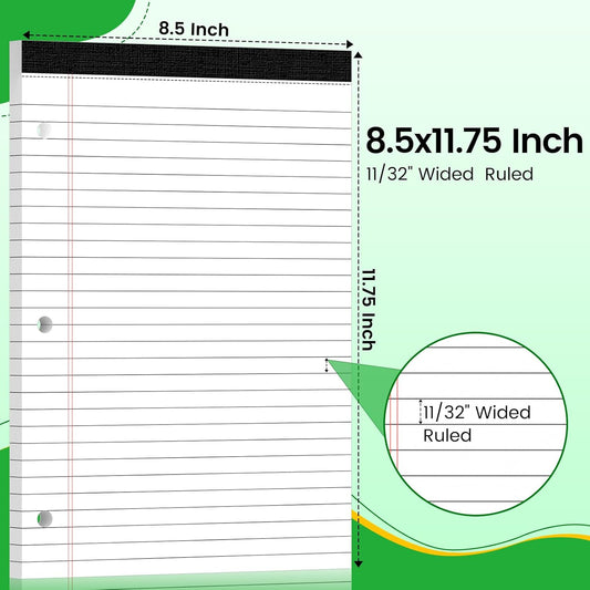 3 Hole Legal Pad 8.5 x 11, 3 Pack White Note Pads, Notebook Paper Wide Ruled, Writing Paper Pads, Notepads with Binder Holes, Lined Paper 8.5x11, Ideal for School, Home, Office, 30 Sheets/Pack