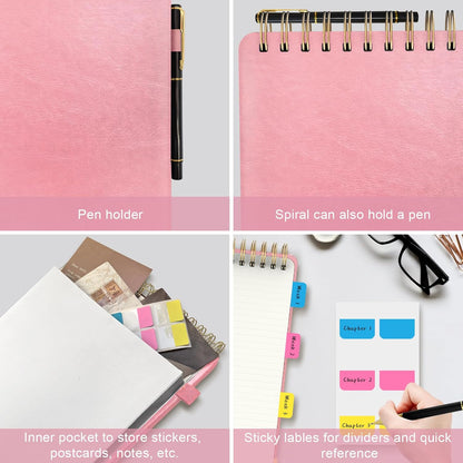 A5 Top Spiral Notebook, Large Leather Hardcover Top Bound Steno Pads, 240 Pages 100 gsm Thick Lined Paper Left Handed Notebook Journal for Work, School, Meeting Writing - Brown, 5.9" x 8.5"