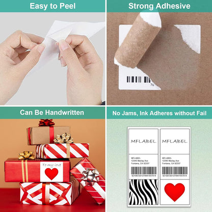 MFLABEL Half Sheet Shipping Labels - 200 Self Adhesive Sticker Sheets for Laser & Inkjet Printers, Waterproof & Smudge-Free, with 12 Free Fragile Labels for Packaging, Shipping and Crafting - Colors A