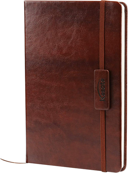 Kesote A5 Classic Ruled Leather Hardcover Writing Notebook 5.7'' x 8.5'' Lined Journal Diary with Elastic Closure and Expandable Paper Pocket (200 Pages)