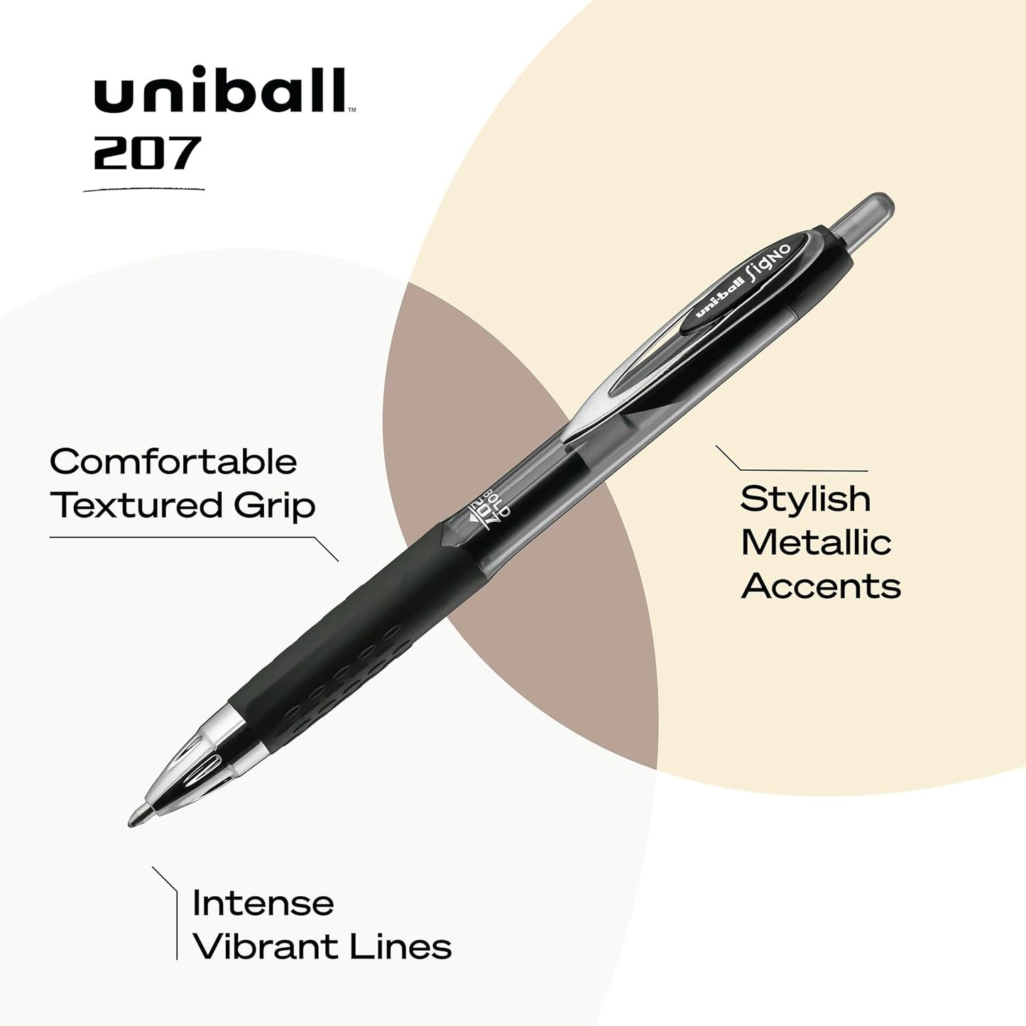 Uniball Signo 207 Blue Retractable Gel Pens 5 Pack with Medium 0.7mm Points, Fraud Proof and the Best Office, Nursing, Business, School, and Bible Pens