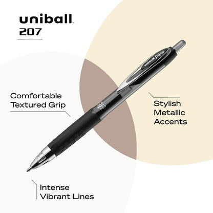 Uniball Signo 207 Blue Retractable Gel Pens 5 Pack with Medium 0.7mm Points, Fraud Proof and the Best Office, Nursing, Business, School, and Bible Pens