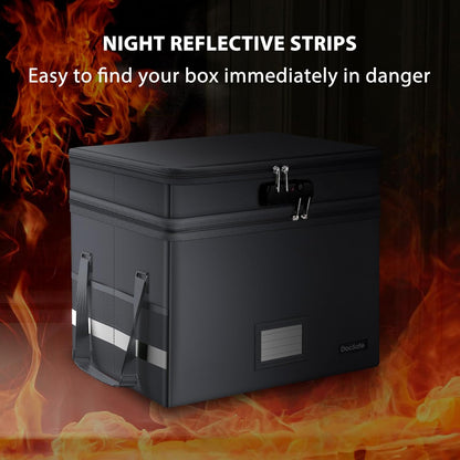DocSafe File Box with Lock,Multi-Layer Fireproof Document Box Collapsible File Storage Organizer with Pockets/Handle,Large Portable Home Office Filing Safe for Hanging Letter/Legal Size Folders,Black
