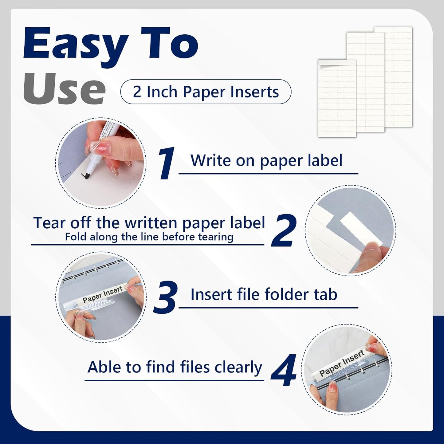 100 Pcs Hanging File Folder Paper Inserts 3-1/2 Inch Off White Blank File Tab Inserts Thick Cardstock for Hanging Folder (3.5×0.6 inch)(No Tab Included)