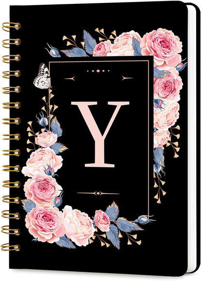 Lined Spiral Journal Notebook, A5 College Ruled Spiral Notebook for Women, Hardcover with Elegant Design for Work and Note-Taking, 5.5 * 8.25 inch, 160 Pages, Letter T