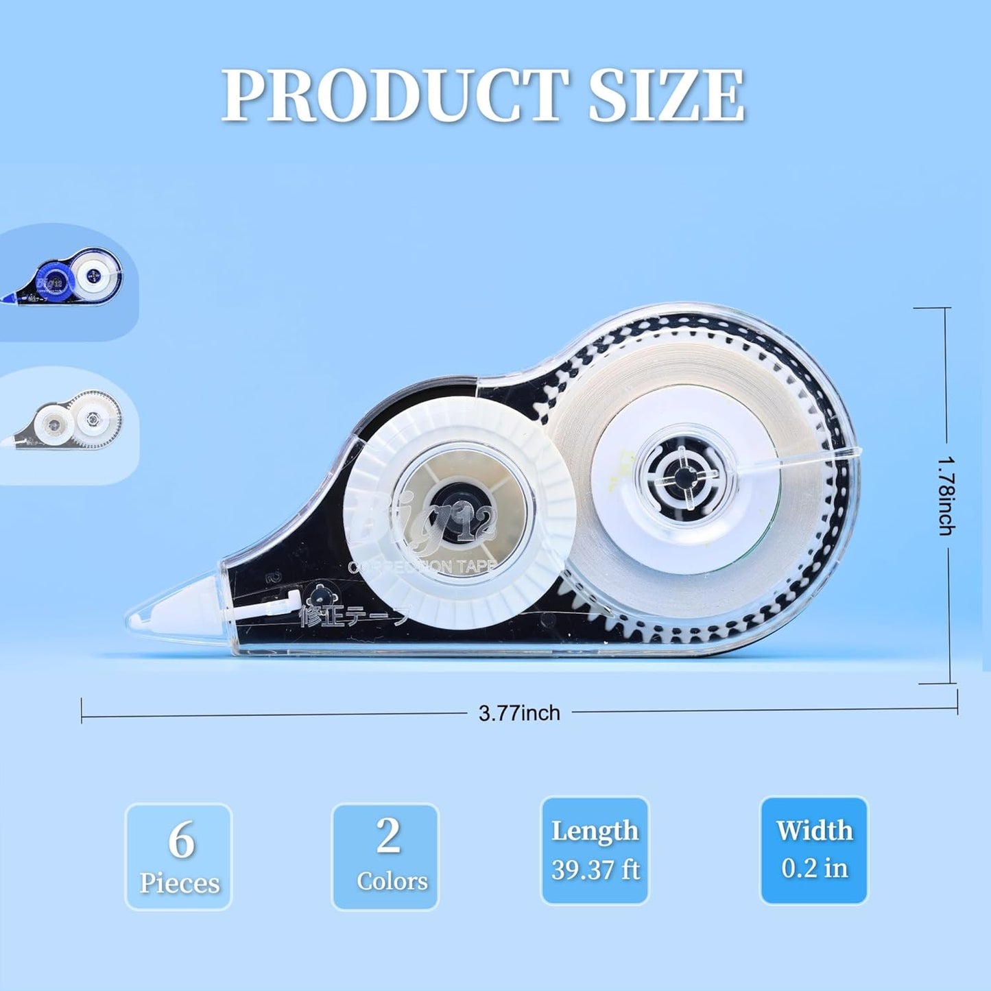 39.37 ft Correction Tape, 6PCS, Fast, Clean, Easy-to-Use Correction Tape Bulk Office School Supplies, Blue, White