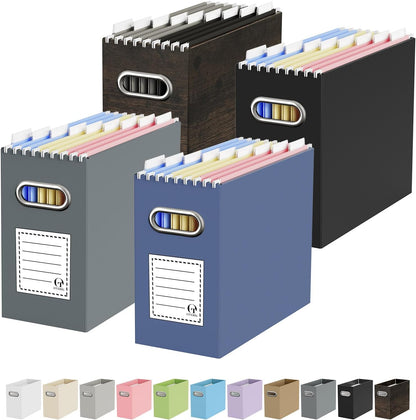 Oterri File Organizer Box, Portable Collapsible Cardboard File Folder Organizer with Handle for Letter Size Hanging Files, Document Storage Box for Home Office & Classroom (4 Packs, Black)