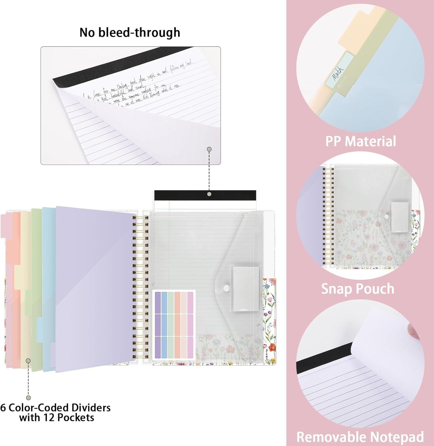 SKYDUE Clipboard Folder with Storage, 6 Dividers with 12 Pockets for Letter Size, Storage Clipboard Folio with Refillable Notepad, Spiral Clipboards Padfolio for Teacher Worker Nurse