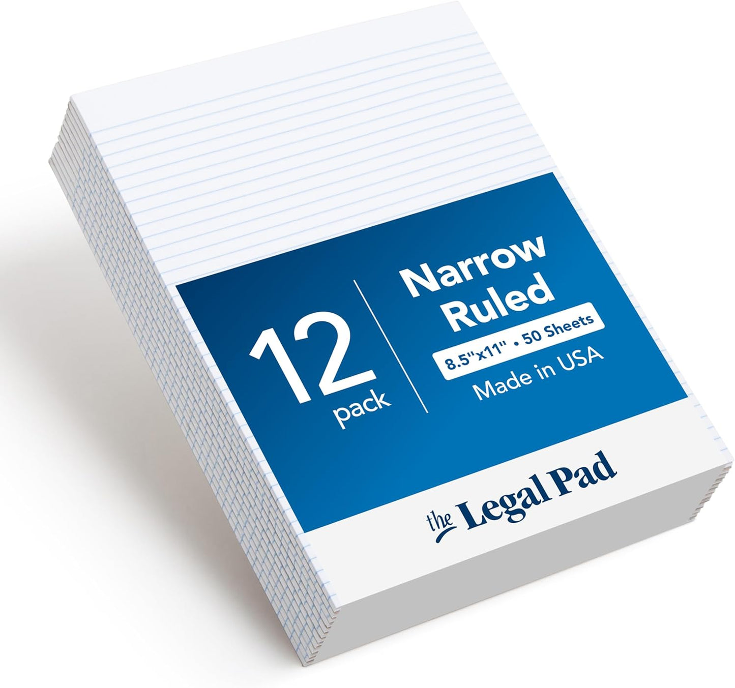 TOPS The Legal Pad Writing Pads, Glue Top, 8-1/2" x 11", Narrow Rule, 50 Sheets, 12 Pack (7529)