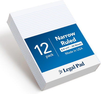 TOPS The Legal Pad Writing Pads, Glue Top, 8-1/2" x 11", Narrow Rule, 50 Sheets, 12 Pack (7529)