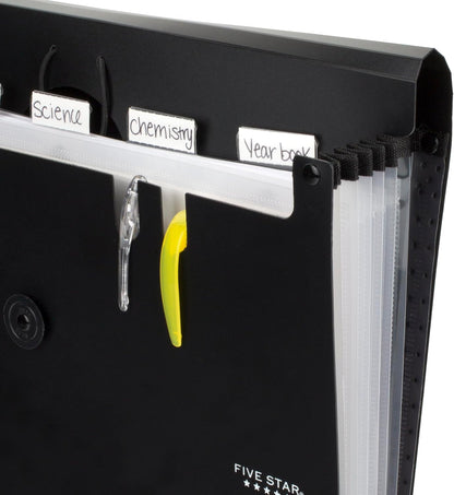 Five Star Expanding File Organizer, 6-Pocket Accordian File Organizer, Bungee Closure, Holds 8-1/2" x 11" Paper, Black (72391)