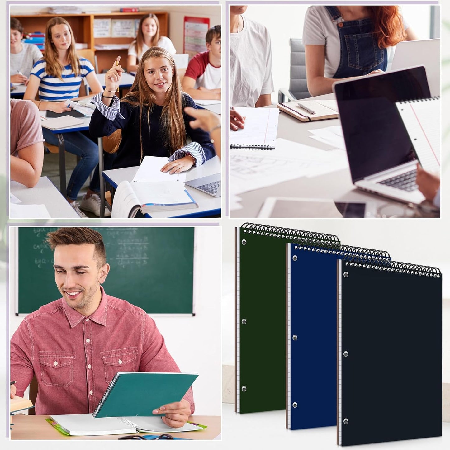 MotiMind 10 Pack 8.5" x 11" Top Spiral Notebook with 3 Hole Punched Morandi Colors Legal Pads College Ruled Notepad 50 Sheets Hard Cardboard Paper Wirebound Notepad for Office School Business