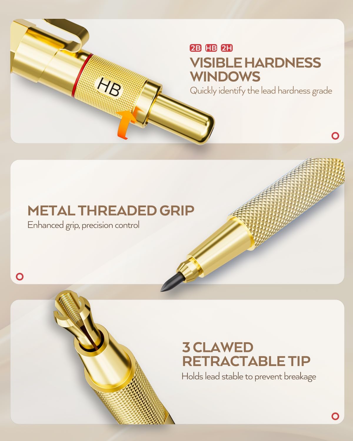Nicpro 6PCS Art Mechanical Pencil Set, 3PCS Metal Drafting Pencil 0.5 mm & 0.7 mm & 0.9 mm & 3PCS 2mm Graphite Lead Holder (2B HB 2H) For Writing, Sketching Drawing With Lead Refills Case