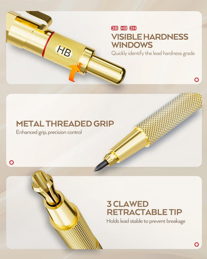 Nicpro 6PCS Art Mechanical Pencil Set, 3PCS Metal Drafting Pencil 0.5 mm & 0.7 mm & 0.9 mm & 3PCS 2mm Graphite Lead Holder (2B HB 2H) For Writing, Sketching Drawing With Lead Refills Case
