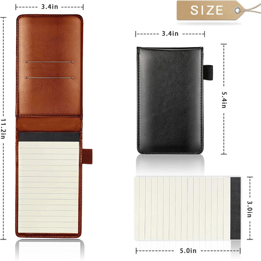 Yeustkony 2 Pack Mini Pocket Notepad Holder Set, A7 PU Leather Business Notebook Cover Jotter, Multifunction Leather Pocket Note Pad Holder for Office Working Study Memo Book Refills (Black + Brown)