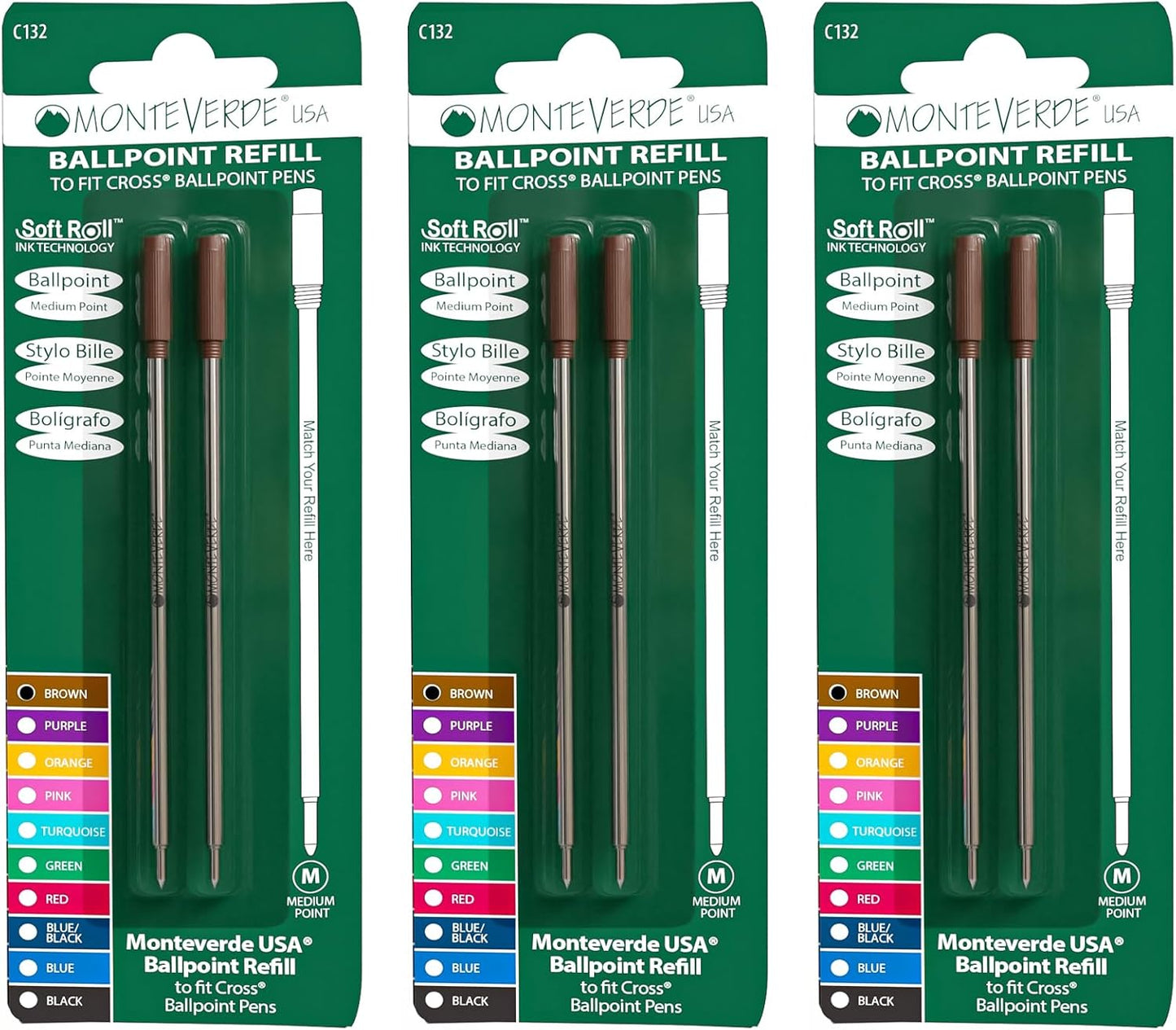 Monteverde USA Soft Ballpoint Refills to Fit Cross Pens, Medium Point, Green Ink, 2-Pack – Bold and Smooth Writing Solution