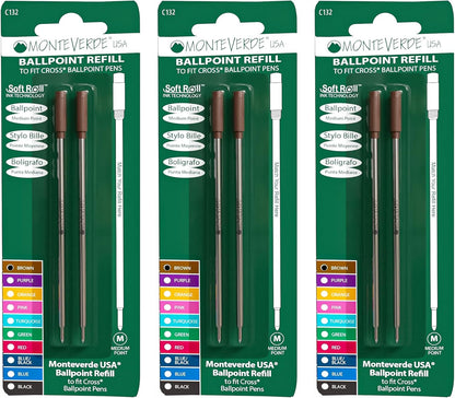 Monteverde USA Soft Ballpoint Refills to Fit Cross Pens, Medium Point, Green Ink, 2-Pack – Bold and Smooth Writing Solution