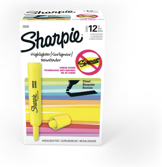 Sharpie Tank Highlighters, Chisel Tip, Fluorescent Yellow, 12 Count