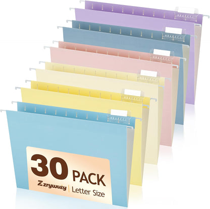 Zzrywuty Hanging File Folders Letter Size, 30-Pack Hanging File Folder with 1/5-Cut Tabs, Pastel File Folders Hanging Organizers for Filing Cabinet, Bulky Files & Medical Charts