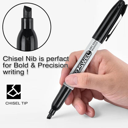 WOSWEL Dry Erase Markers,24 Pack Black Chisel Tip Whiteboard Markers, Chisel Point Low Odor Dry Erase Marker for School Office and Home
