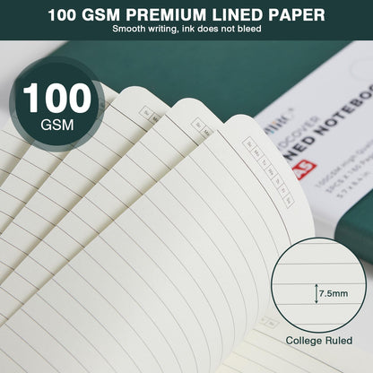 NIRMIRO Small Notebook Journals, 3 Pack Mini Pocket Note pads for Men & Women Writing, A6 Small Leather Notepad 3.7" x 5.7" with Pen, Black, Red, Green