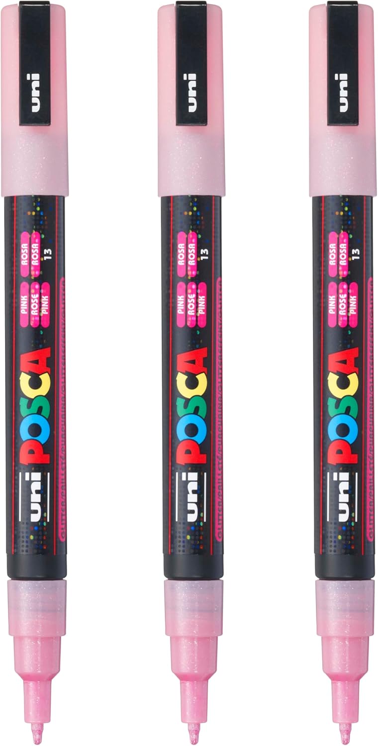 posca PC-3M Water-Based Paint Markers, Reversible Fine Tip (0.9-1.3mm), Pink, 3 Count