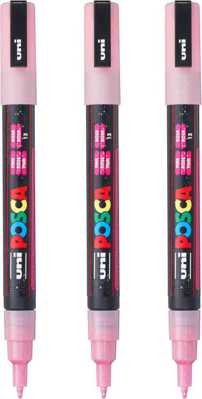 posca PC-3M Water-Based Paint Markers, Reversible Fine Tip (0.9-1.3mm), Pink, 3 Count