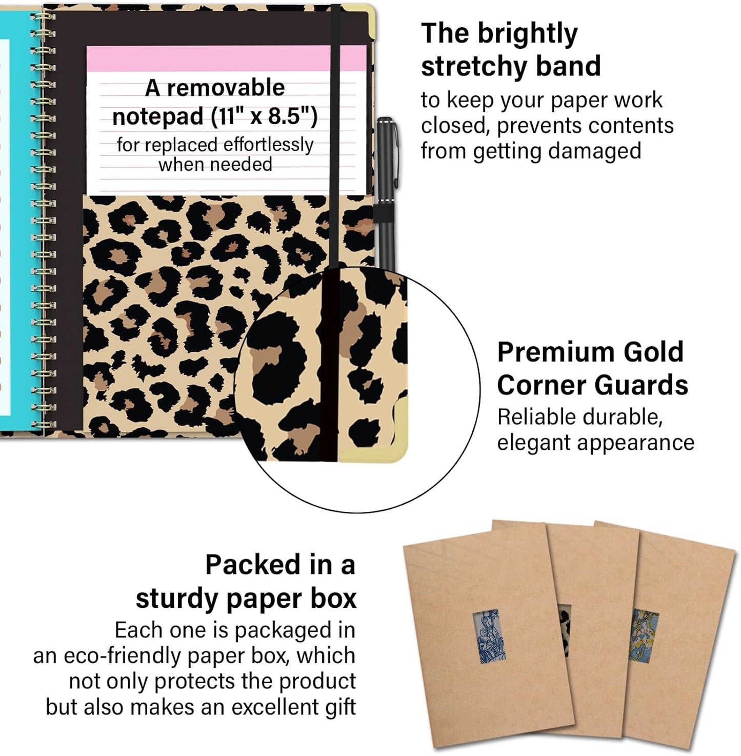 Foldable Clipboard Folio with Storage, 5 Plastic Folders with 10 Pockets,Refillable Lined Notepad (11" x 8.5"), Hardcover Project Organizer Nursing Teacher School Essentials