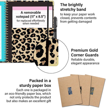 Foldable Clipboard Folio with Storage, 5 Plastic Folders with 10 Pockets,Refillable Lined Notepad (11" x 8.5"), Hardcover Project Organizer Nursing Teacher School Essentials