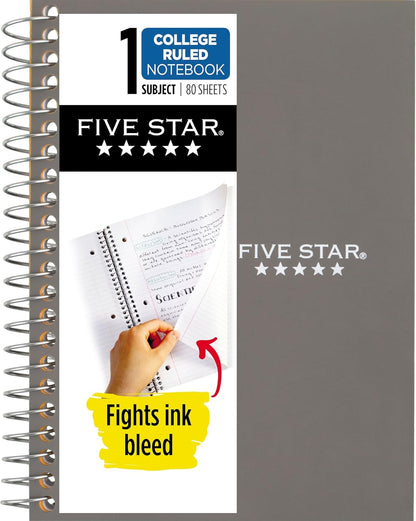 Five Star Spiral Notebook, 1 Subject, College Ruled Paper, 4-3/8" x 7", Personal Size, 80 Sheets, Fights Ink Bleed, Water Resistant Cover, Seaglass Green (450048CH1-ECM)