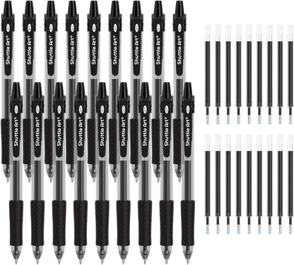 Shuttle Art Black Gel Pens, 48 Pack(20 Pens with 28 Refills) Retractable Medium Point Rollerball Gel Ink Pens Smooth Writing with Comfortable Grip for Office School Home Work