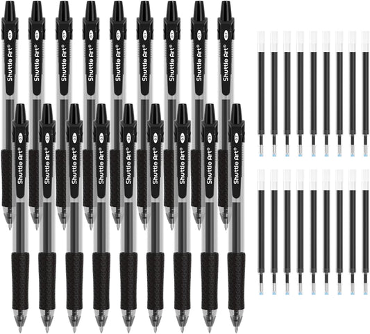 Shuttle Art Black Gel Pens, 48 Pack(20 Pens with 28 Refills) Retractable Medium Point Rollerball Gel Ink Pens Smooth Writing with Comfortable Grip for Office School Home Work