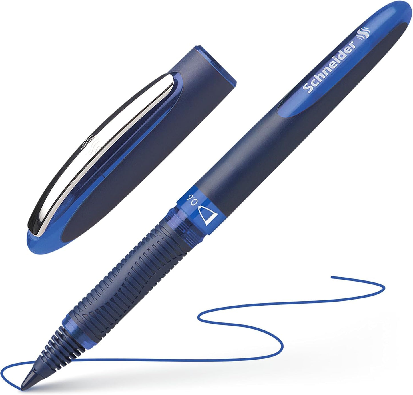 Schneider One Business Rollerball Pen, 0.6 mm Ultra-Smooth Tip, Blue Barrel, Black Ink, Box of 10 Pens (183001)