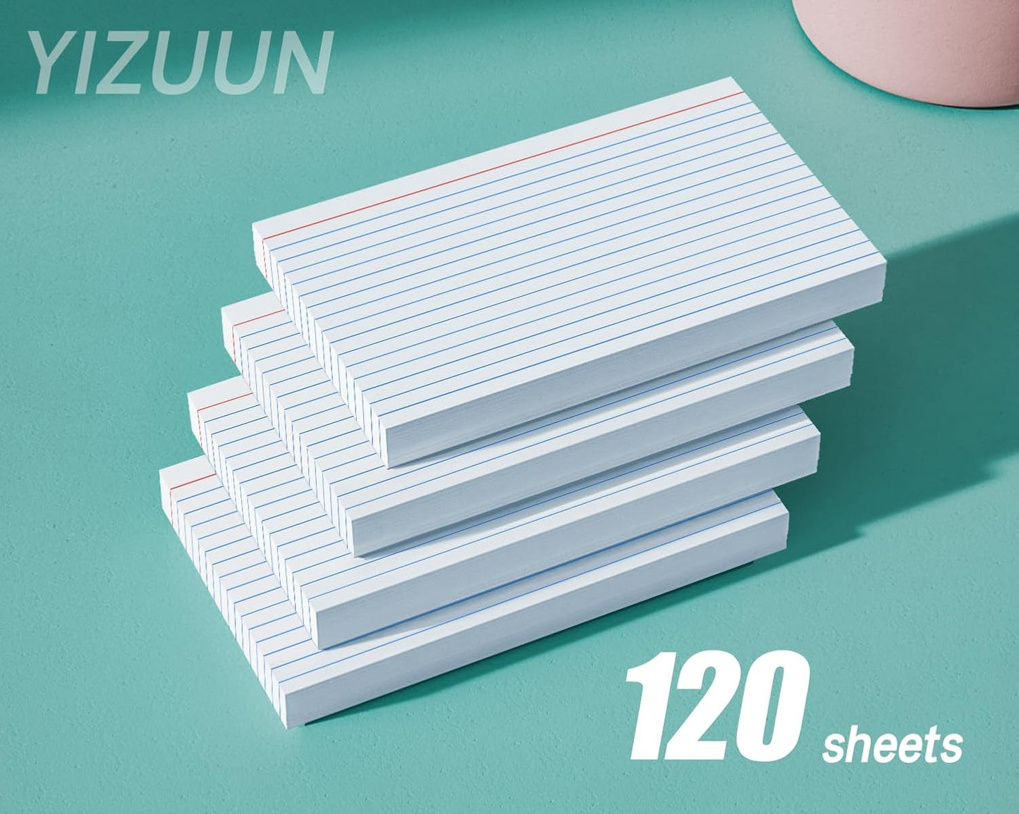 YIZUUN Index Cards 3x5, Flash Cards with Ring, 200 PCS, Ruled Note Cards, Flash Cards for Studying, 4 Packs of 50 sheets, 3x5 Note Cards for Office, Home, School