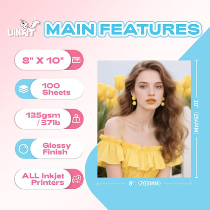Uinkit 37lb Thin Flyer Paper Glossy 8.5x11 Inkjet 100 Sheets Single Side DIY Chip Bag 135gsm Printer Picture for Inkjet Printer with Dye Ink Letter size A4 Brochure (8.5X11X100)