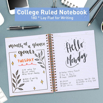 Spiral Notebook, College Ruled Notebook Journal, 7” x 10”, 300 Pages Leather Writing Journal for Women Men, B5 Hardcover Notebook for Work School, 24pcs Index Tabs, Light Blue