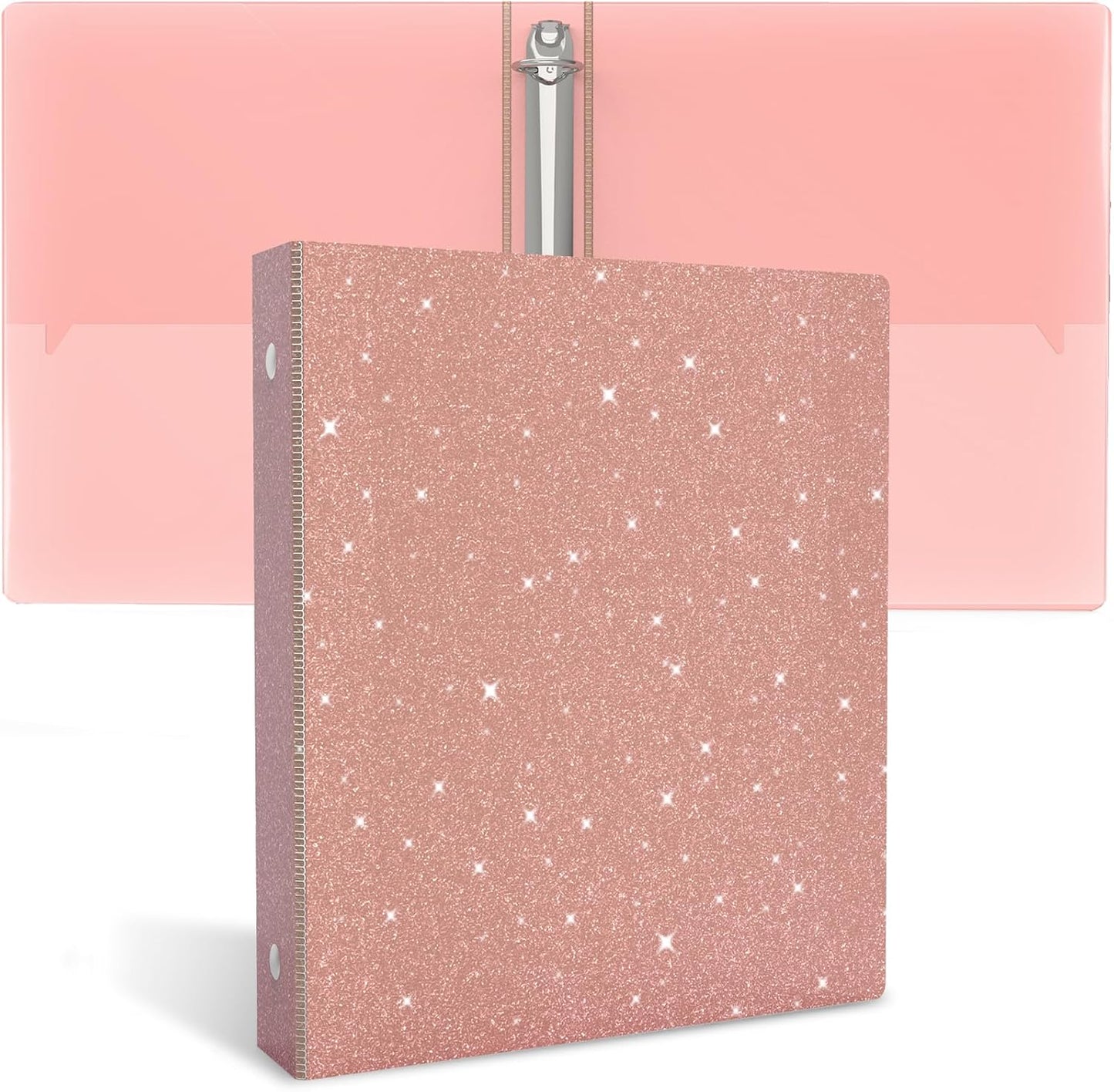 3 Ring Binder, Glitter 1 inch Binder Organizer, 8.5" x 11" Letter Size, Waterproof Fashion View Binders, Cute Binder for Office School Supplies (Pink)