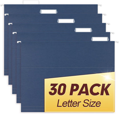 HERKKA Hanging File Folders, 30 Pack Reinforced Letter Size Hanging Folders, Designed for Bulky Files, Filing Cabinet, 1/5-Cut Adjustable Tabs (Blue)