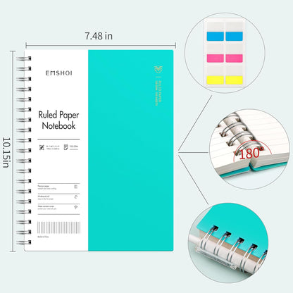 EMSHOI A5 Spiral Notebook College Ruled Lined Journal, Small 5.7" X 8.22", 300 Pages/150 Sheets, 100gsm Thick Paper, Waterproof Hardcover, for Office School Women Men Work Writing Notes, Blue