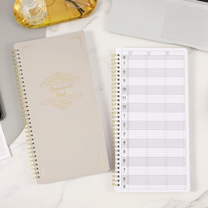 Appointment Book - Undated Salon Appointment Book, Daily & Hourly Schedule Book with 200 Pages, 6 AM - 9 PM, 15 Minute Intervals Day Planner, 6" x 11.5", 3 Column, Twin-Wire Binding, Hardcover