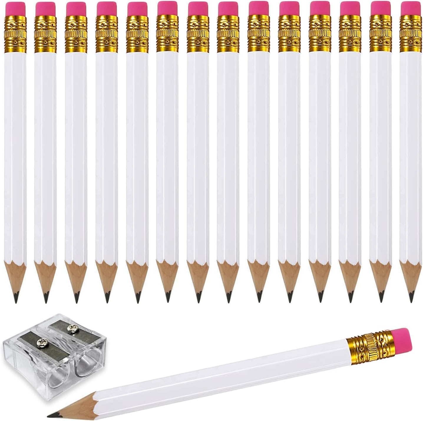 Adhere 25pcs Golf Pencils with Eraser Pre sharpened Hexagon half Wooden Pencils Graphite 2B for Golf Event Scoring,Classroom,Wedding,Company Meetings,Pew, Pocket (Nature)