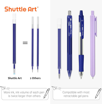 Retractable Gel Pen Refills, Shuttle Art 30 Pack Black Rollerball Gel Ink Pens Refills, Bulk Set, 0.7mm Fine Point for Writing Journaling Taking Notes School Office Home