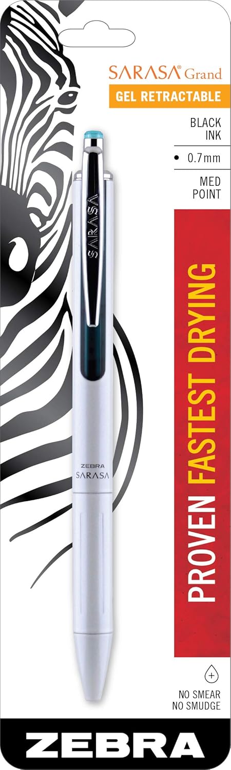 Zebra Pen, SARASA Grand Retractable Gel Pen, Solid Brass Barrel, Fast-Drying Black Ink, 0.7mm Point, Ideal for the Left Handed, Eliminates Smudging, Navy Brass Barrel, 1-Pack, (45211)