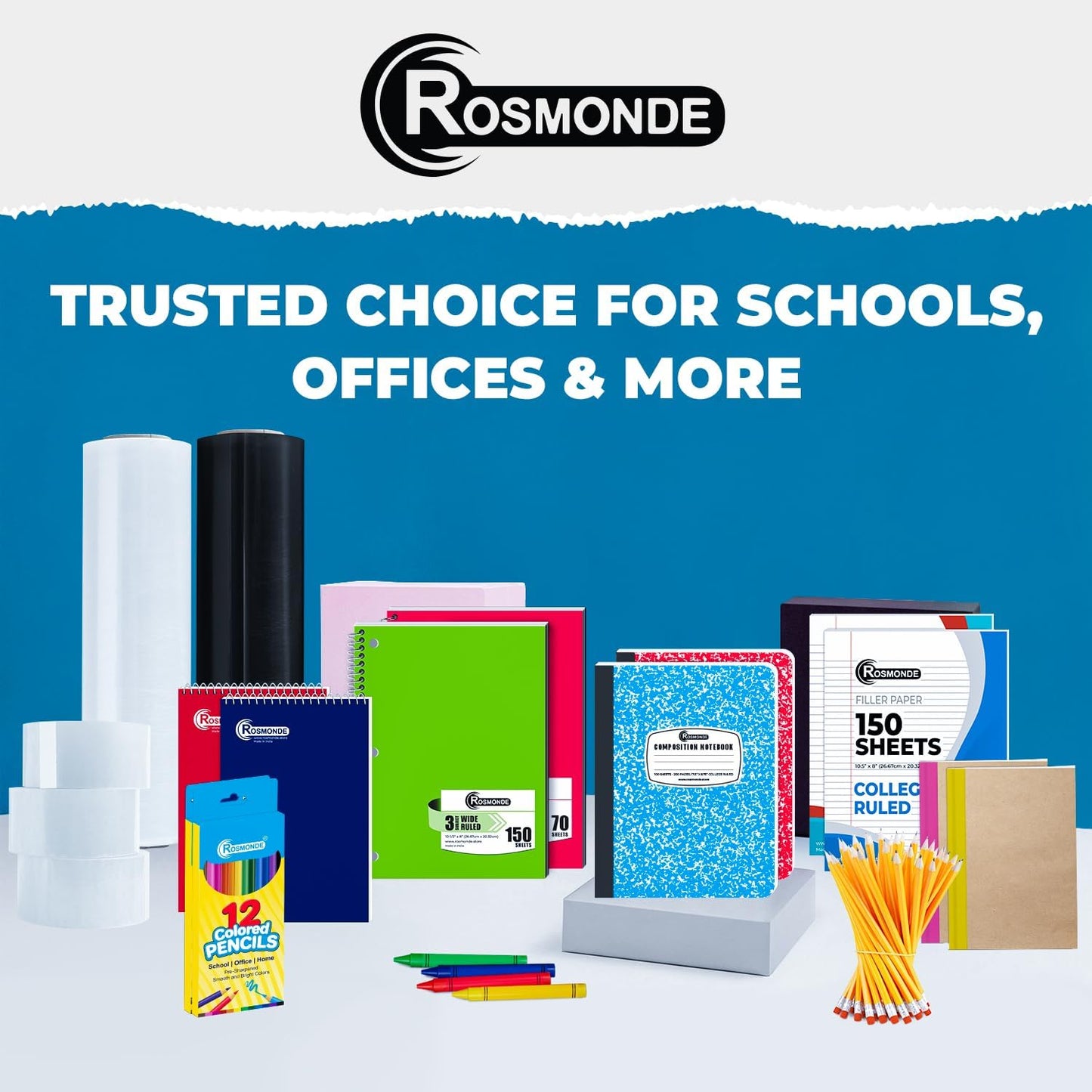 Rosmonde 12 Pack Composition Notebook Wide Ruled Bulk, 200 Pages (100 Sheets), 9-3/4 x 7-1/2", Hard Cover Wide Ruled Notebook Bulk, Black Marble Composition Notebooks, Bulk School Notebooks