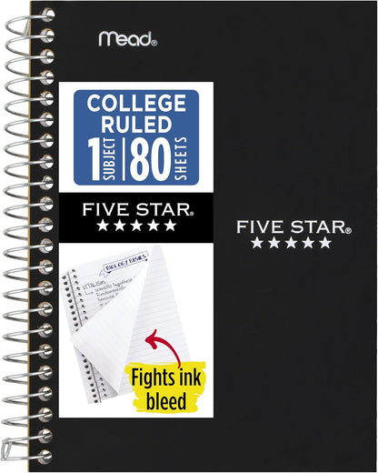Five Star Spiral Notebook, 1 Subject, College Ruled Paper, 4-3/8" x 7", Personal Size, 80 Sheets, Fights Ink Bleed, Water Resistant Cover, Seaglass Green (450048CH1-ECM)