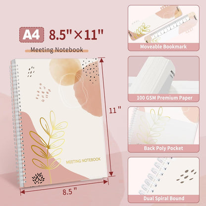 SUNEE Half Meeting Half Note - 7.5"x10" Professional Notebooks for Work - 160 Pages, B5 Size Project Planner, Spiral Meeting Agenda/Minutes Organizer for Women Men, Note Taking, Office & Business